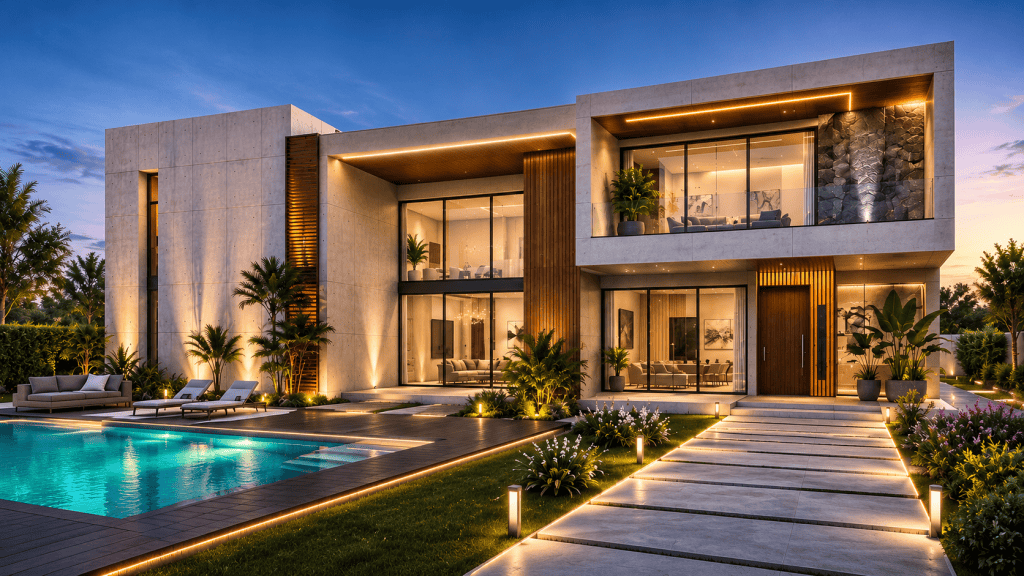 Contemporary residence built with integrated construction systems
