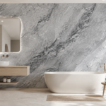 Bathroom wall finished with an iB Marble decorative PVC marble sheet