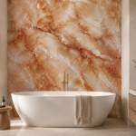 Bathroom wall finished with an iB Marble decorative PVC marble sheet